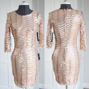 Lulus Rose Gold Scalloped Sequin Mini Dress